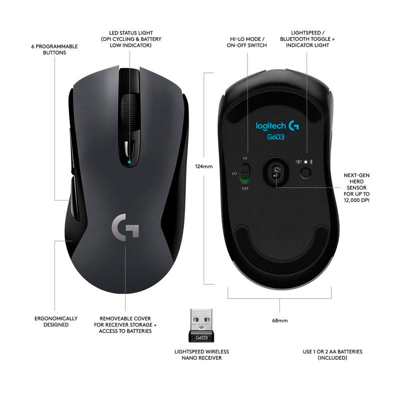 Mouse Gaming Logitech G603 Ligthspeed Wireless - Imagen 3
