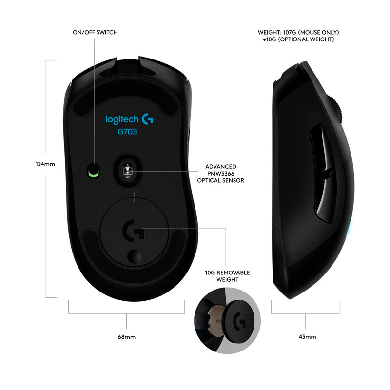 Mouse Gaming Logitech G703 LightSpeed Wireless - Imagen 6
